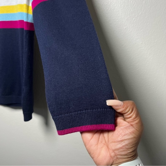 NEW‎ Talbots Women Sweater Large Petite Navy Blue Stripe Multicolor Nautical - Picture 10 of 13